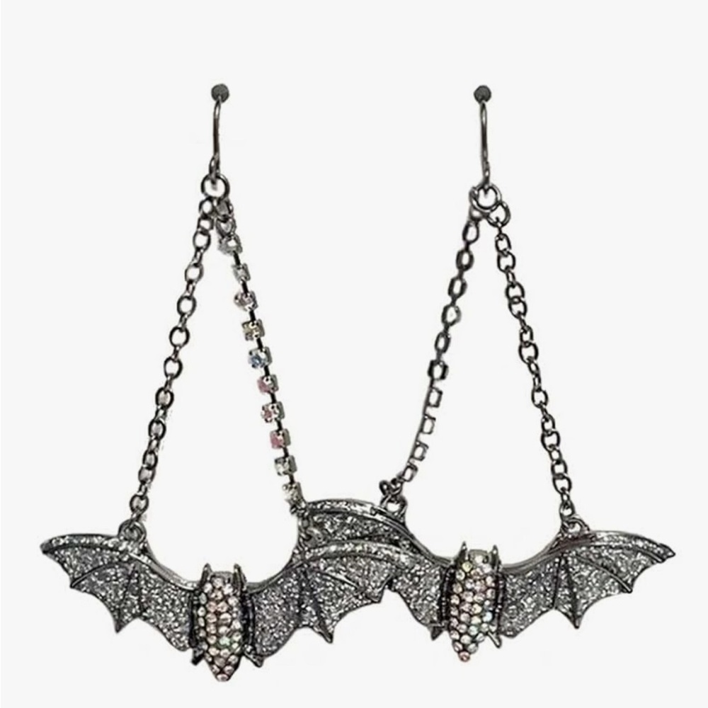 Betsey Johnson Silver Gothic Bat Earrings